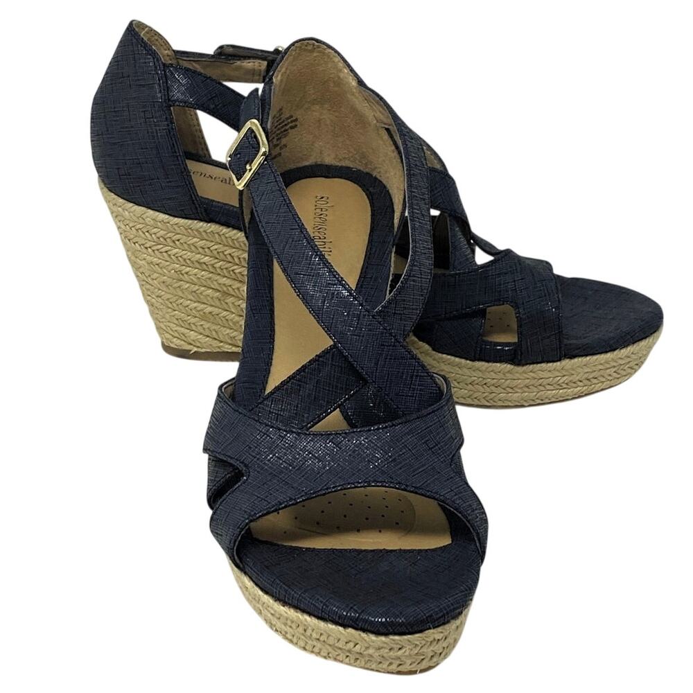 NWOT ~ Women's Blue SSColetteNavy Espadrille Braided Wedge Sandals ~ Size 8